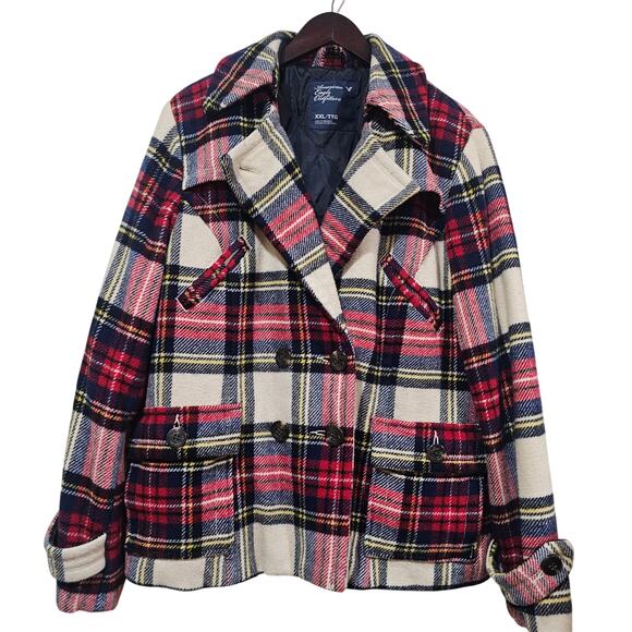 American Eagle Plaid Wool-Blend Peacoat XXL - Picture 1 of 7
